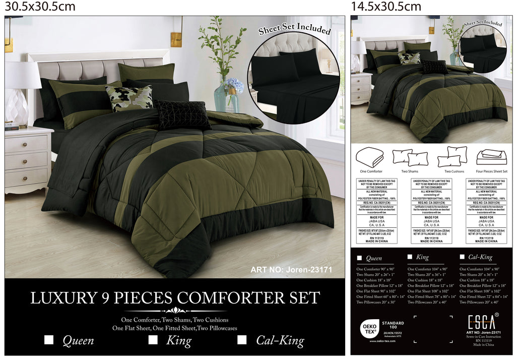 Olive Green Color Block 9-Piece Comforter & Sheet Set - alternate product view 2