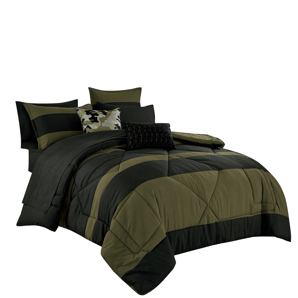 Olive Green Color Block 9-Piece Comforter & Sheet Set - alternate product view 4
