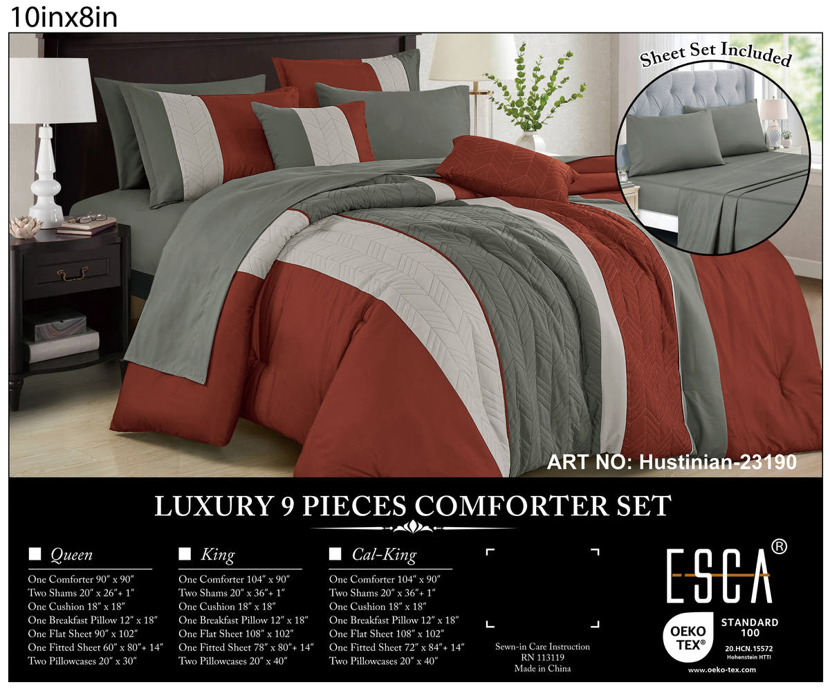 Red and Grey Color Block 9-Piece Comforter & Sheet Set - alternate product view 3