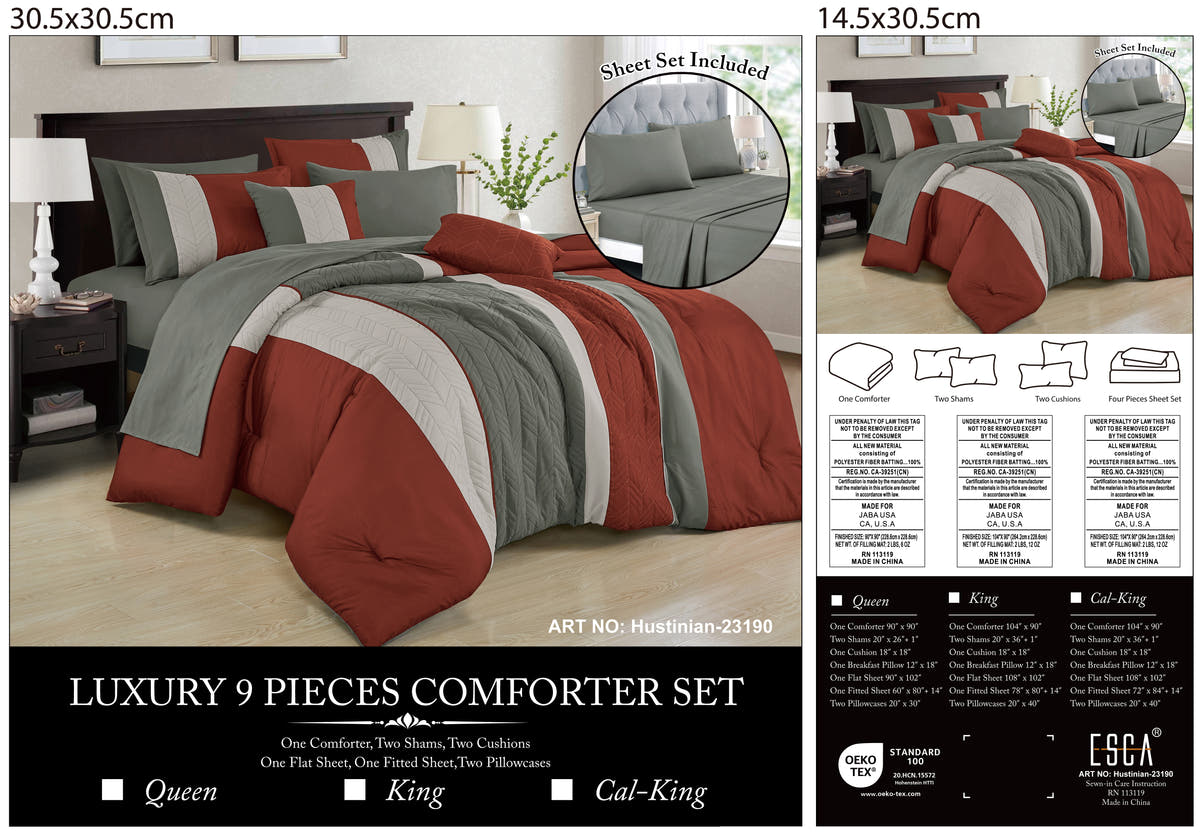 Red and Grey Color Block 9-Piece Comforter & Sheet Set - alternate product view 2