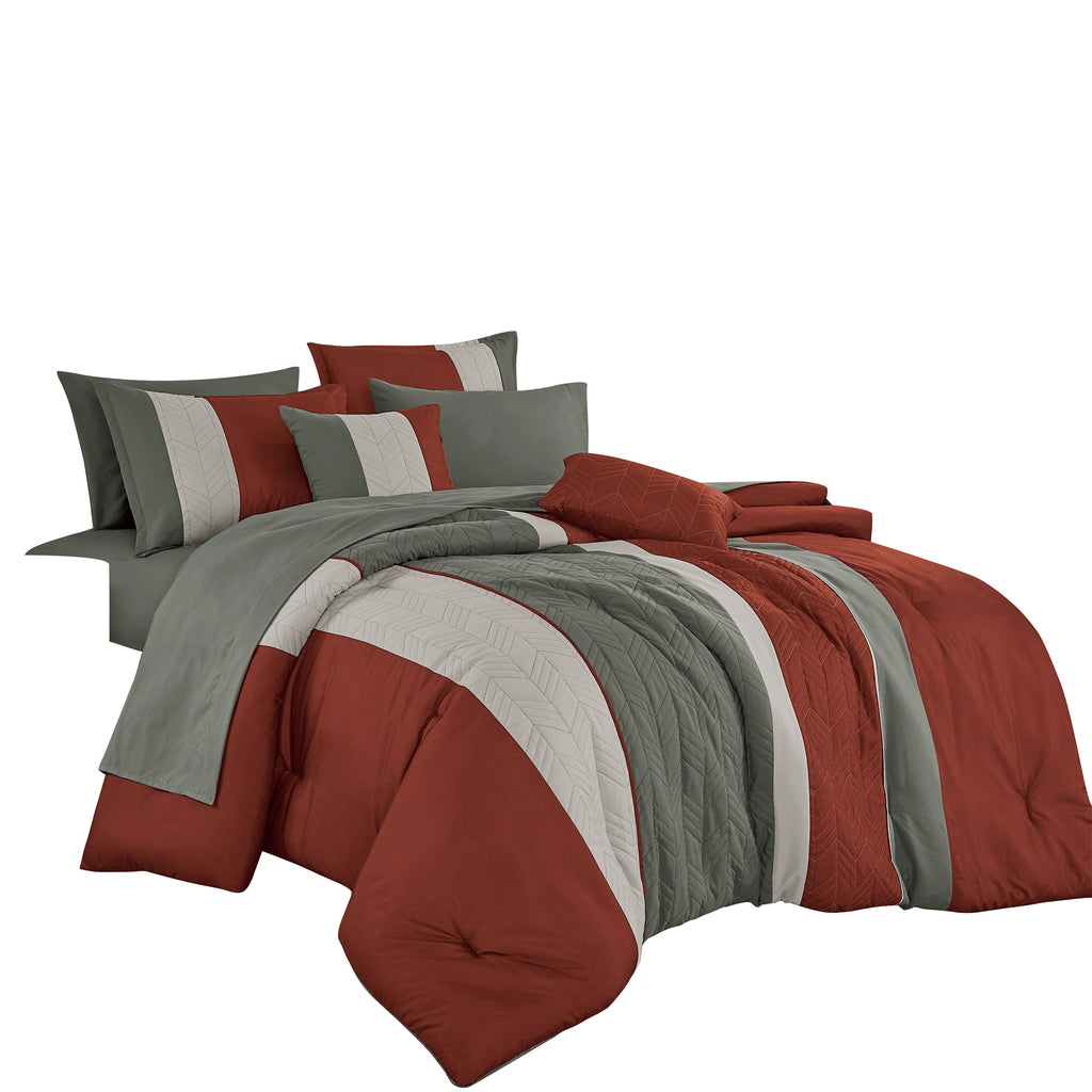 Red and Grey Color Block 9-Piece Comforter & Sheet Set - alternate product view 4