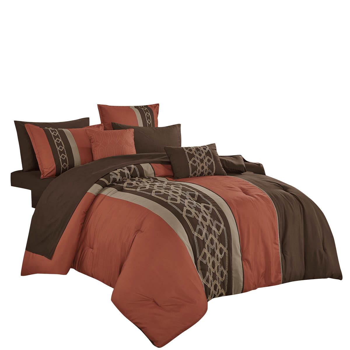 Rust Embroidered 9-Piece Comforter & Sheet Set - alternate product view 2