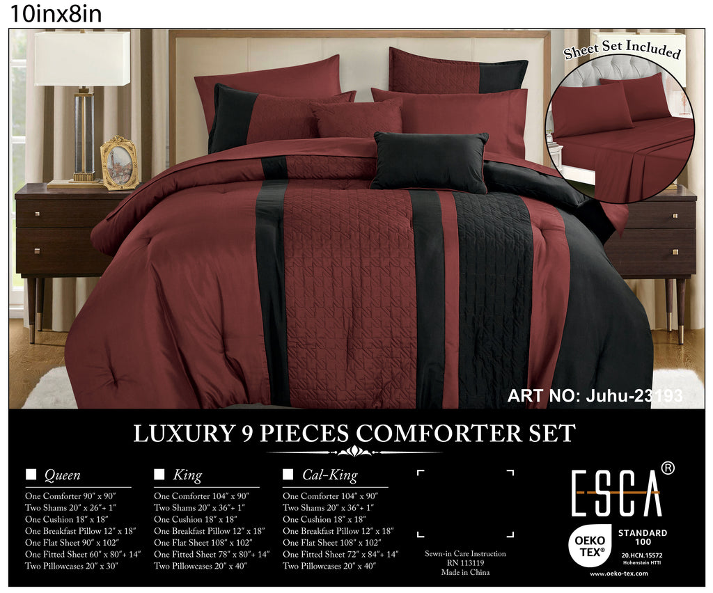 Burgundy Color Block 9-Piece Comforter & Sheet Set - alternate product view 2