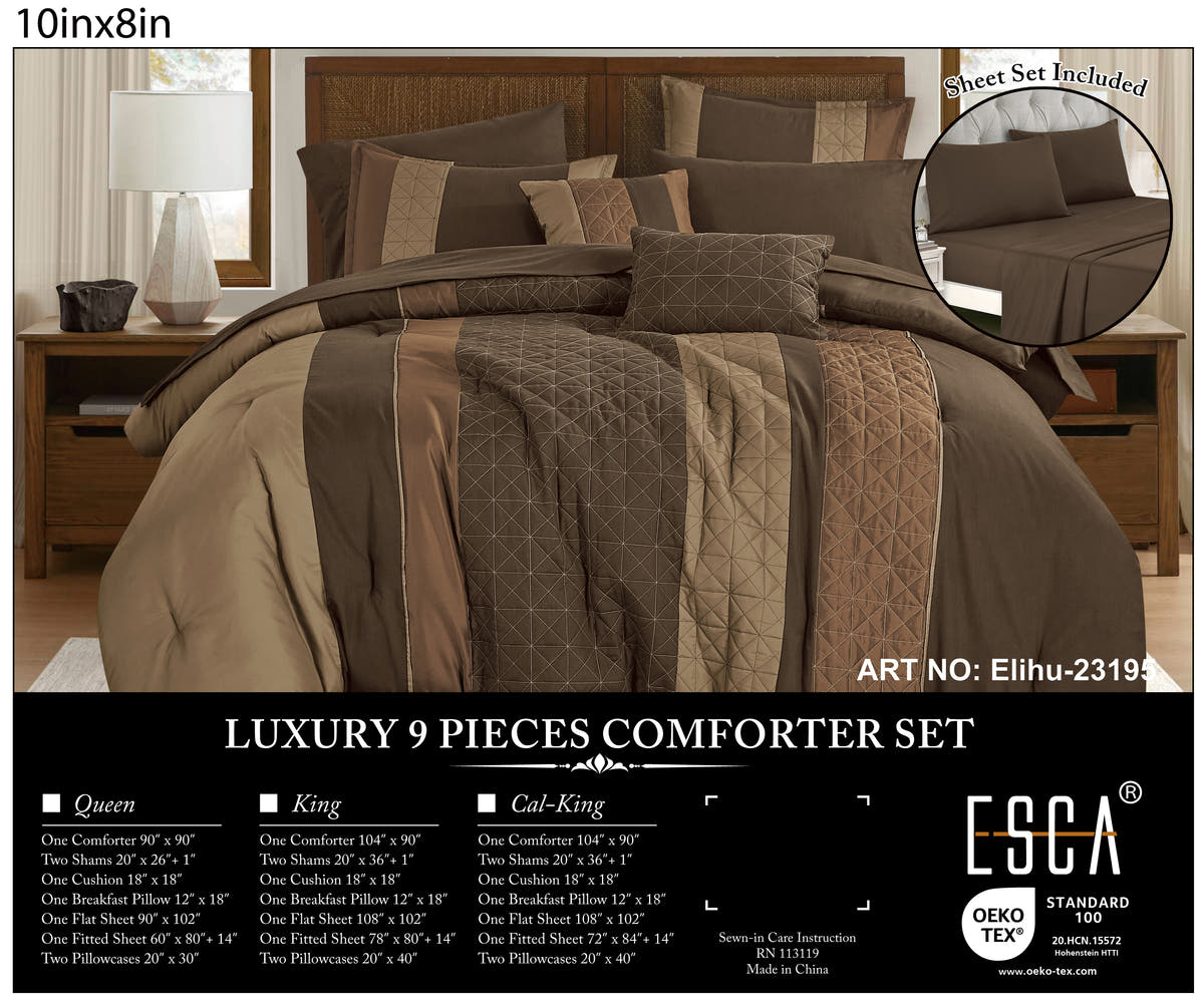 Brown Color Block Embroidered 9-Piece Comforter & Sheet Set - alternate product view 3
