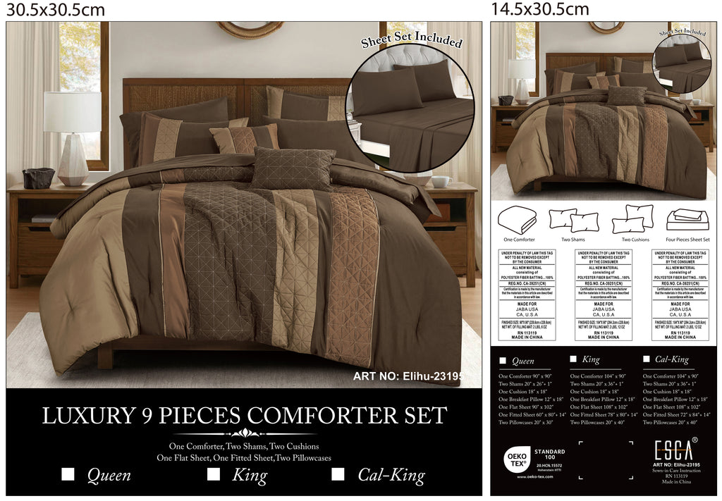 Brown Color Block Embroidered 9-Piece Comforter & Sheet Set - alternate product view 2