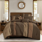 Brown Color Block Embroidered 9-Piece Comforter & Sheet Set - styled bedding set
