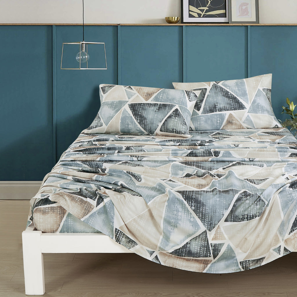 Blue & Taupe Geometric sheet set - additional view