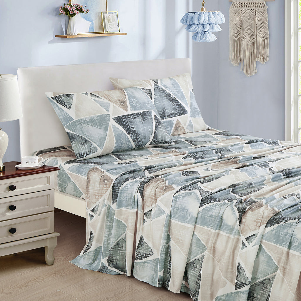 Blue & Taupe Geometric sheet set - additional view