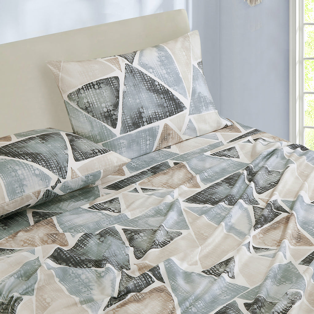 Blue & Taupe Geometric sheet set - additional view