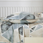 Blue & Taupe Geometric sheet set - fabric detail