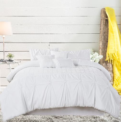 White Pinch-Pleat 7-Piece Comforter Set - styled bedding set