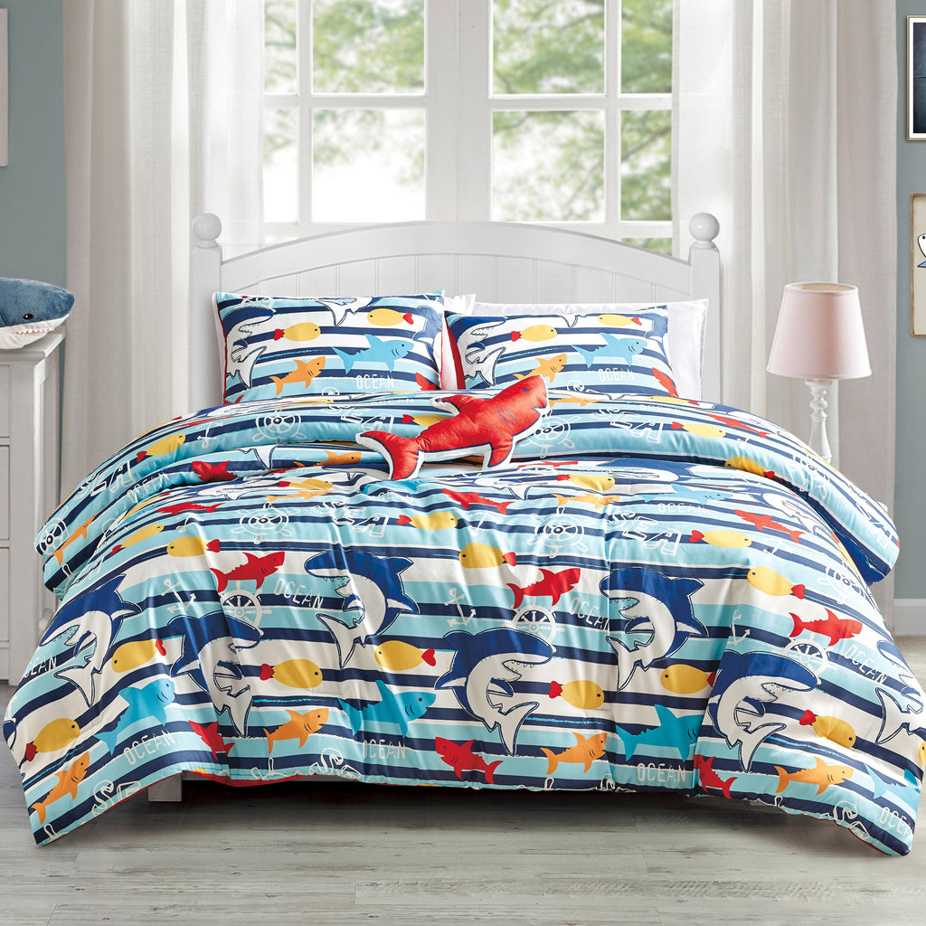 Blue Ocean Life comforter set on a bed