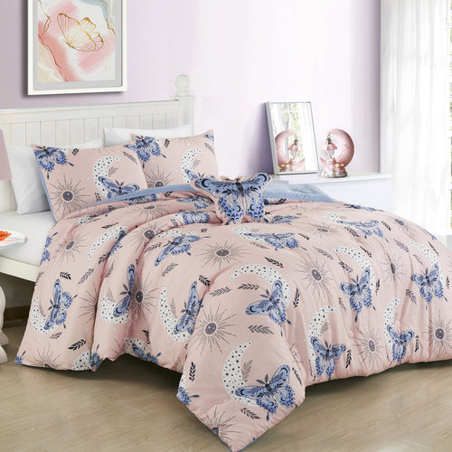 Blush Butterfly comforter set on a bed